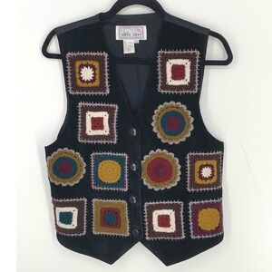 Erez Levy Vintage Leather Crochet Granny Square Vest Medium
